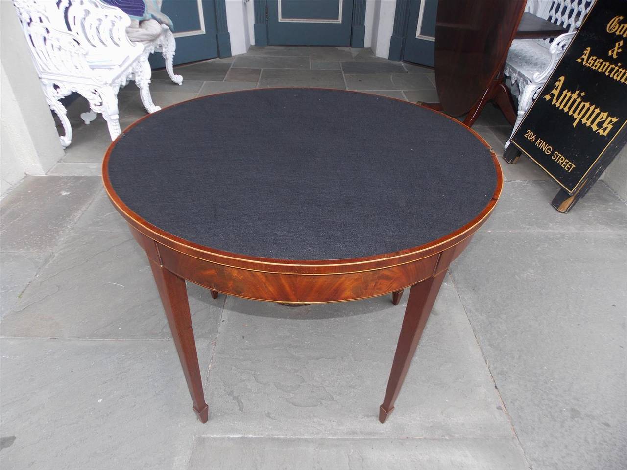 English Hepplewhite Crotch Mahogany Game Table, Circa 1790 For Sale 1