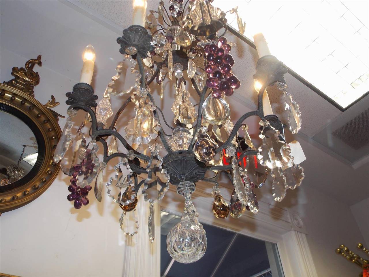 Louis Philippe French Bronze and Crystal Grape Cluster Chandelier, Circa 1830
