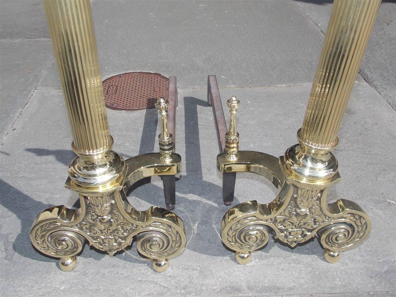 Pair of American Brass Eagle Andirons, Signed NY, Circa 1880 In Excellent Condition In Hollywood, SC