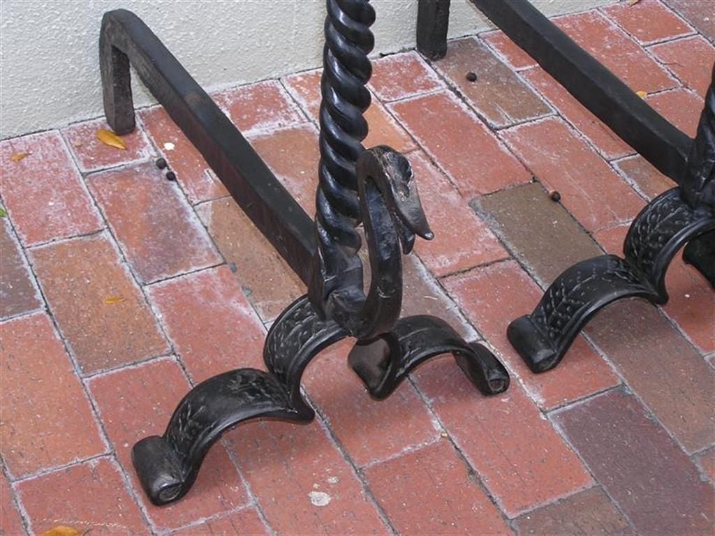 Pair of American Wrought Iron and Bronze Andirons In Excellent Condition In Hollywood, SC