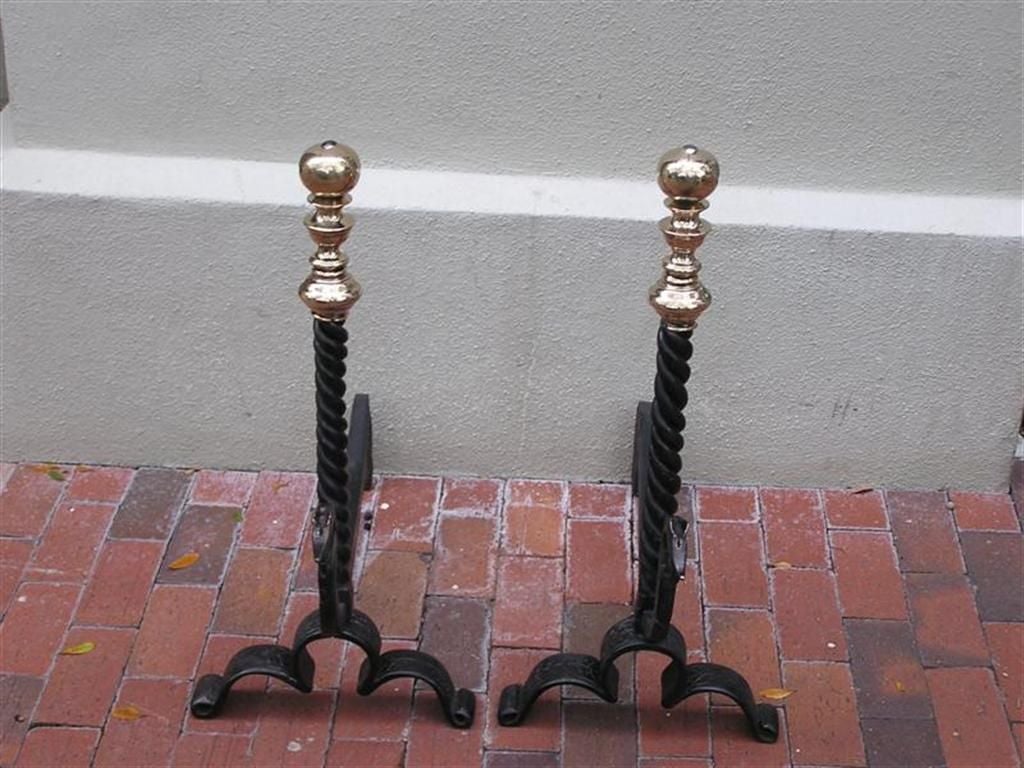 Pair of American Wrought Iron and Bronze Andirons 1