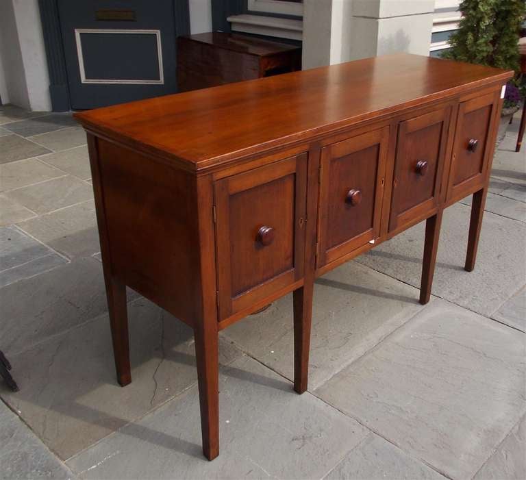 American Colonial American Walnut Paneled Sideboard with a Molded Edge and  Wood Knobs. 19th Cent.