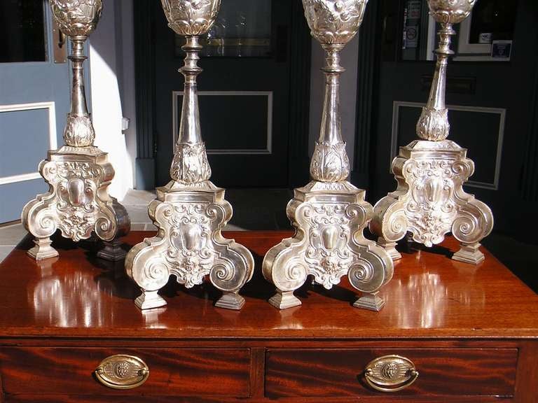 Set of Four Italian Silver Gilt Prickets For Sale 1