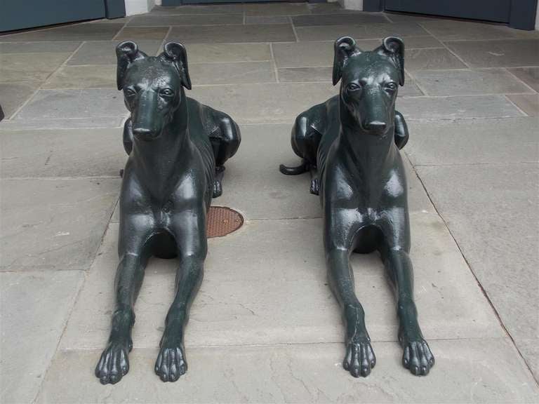 George III Pair of English Cast Iron Greyhounds, Circa 1820