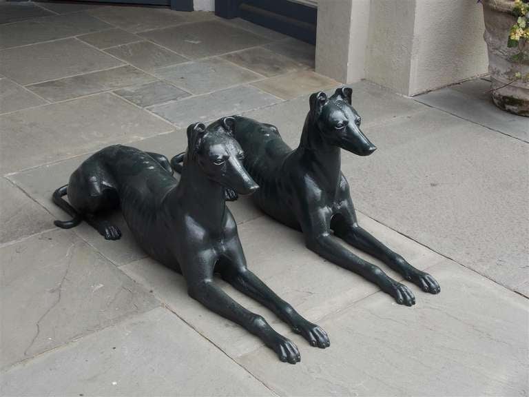 Pair of English Cast Iron Greyhounds, Circa 1820 In Excellent Condition In Charleston, SC