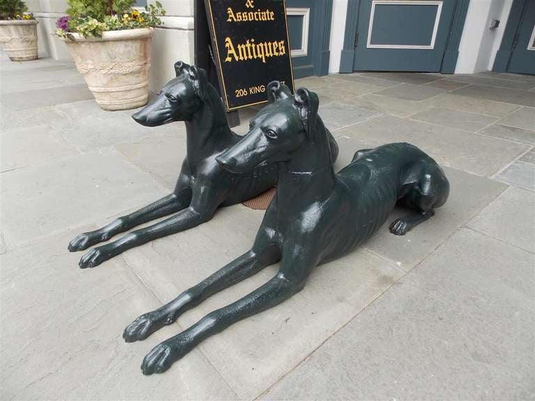 Early 19th Century Pair of English Cast Iron Greyhounds, Circa 1820