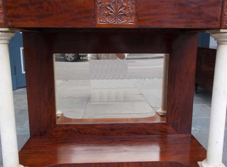 Hand-Carved American Mahogany and Gilt Marble Pier Table , Philadelphia Circa 1815 For Sale