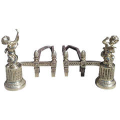 Pair of French Brass Cherub Musical Andirons. Circa 1820