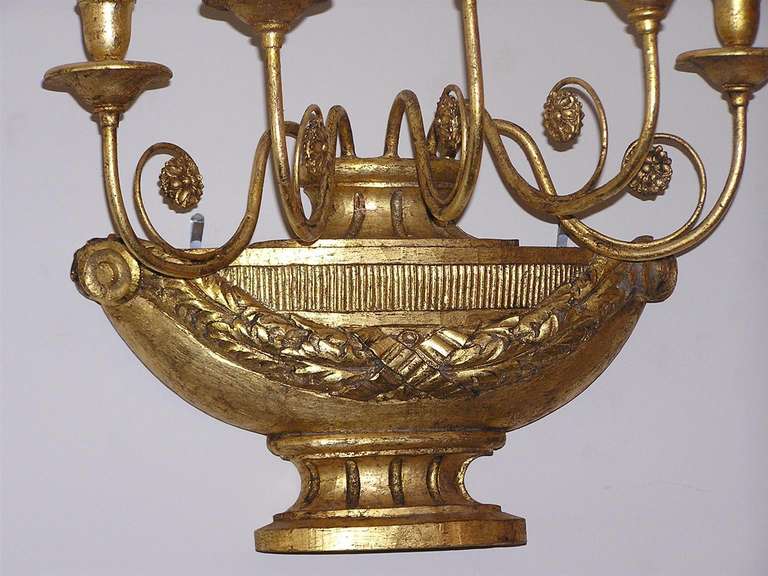 Pair of Italian Floral Gilt Urn Sconces, Circa 1830 For Sale 2