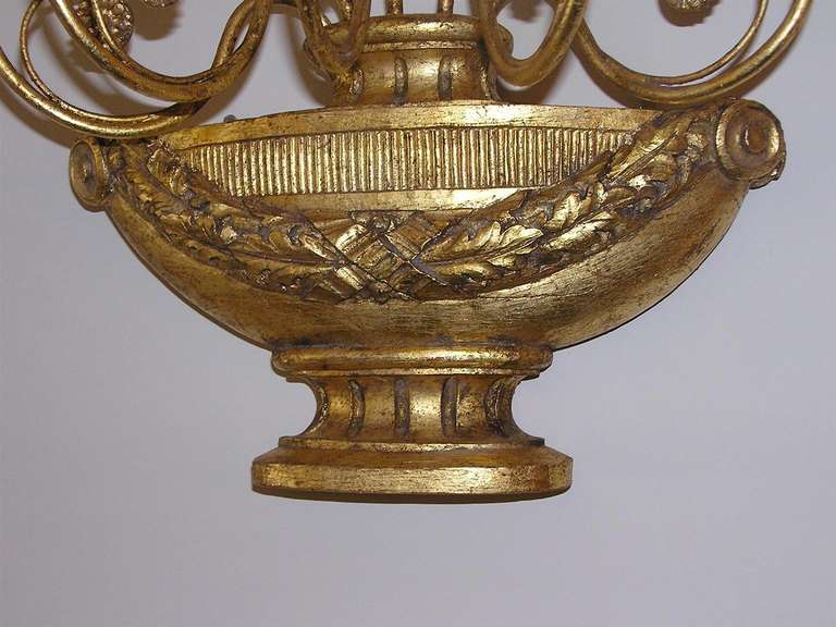 Pair of Italian Floral Gilt Urn Sconces, Circa 1830 For Sale 4