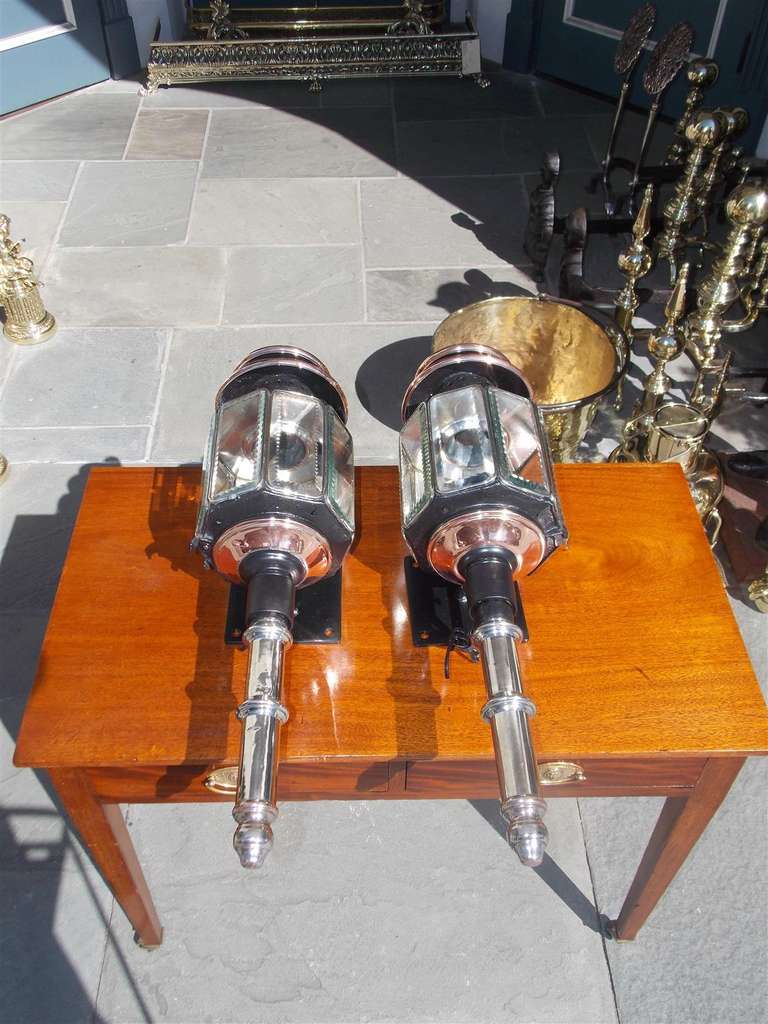 Pair of Nickel Silver and Copper Coach Lanterns.  Signed J. Lemone Bruxelles, Belgium  Circa 1830 1