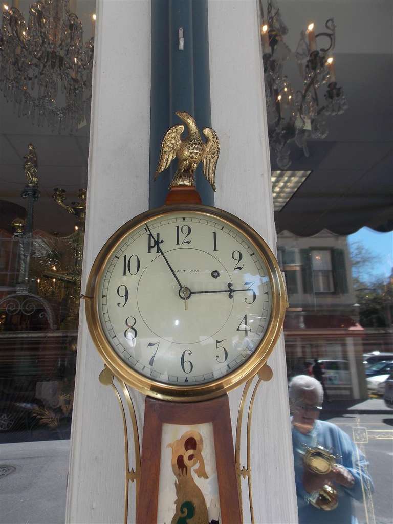 American Walnut Banjo Clock.Signed Waltham, Circa 1880 In Excellent Condition In Hollywood, SC