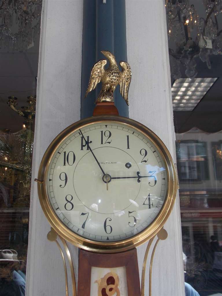 19th Century American Walnut Banjo Clock.Signed Waltham, Circa 1880