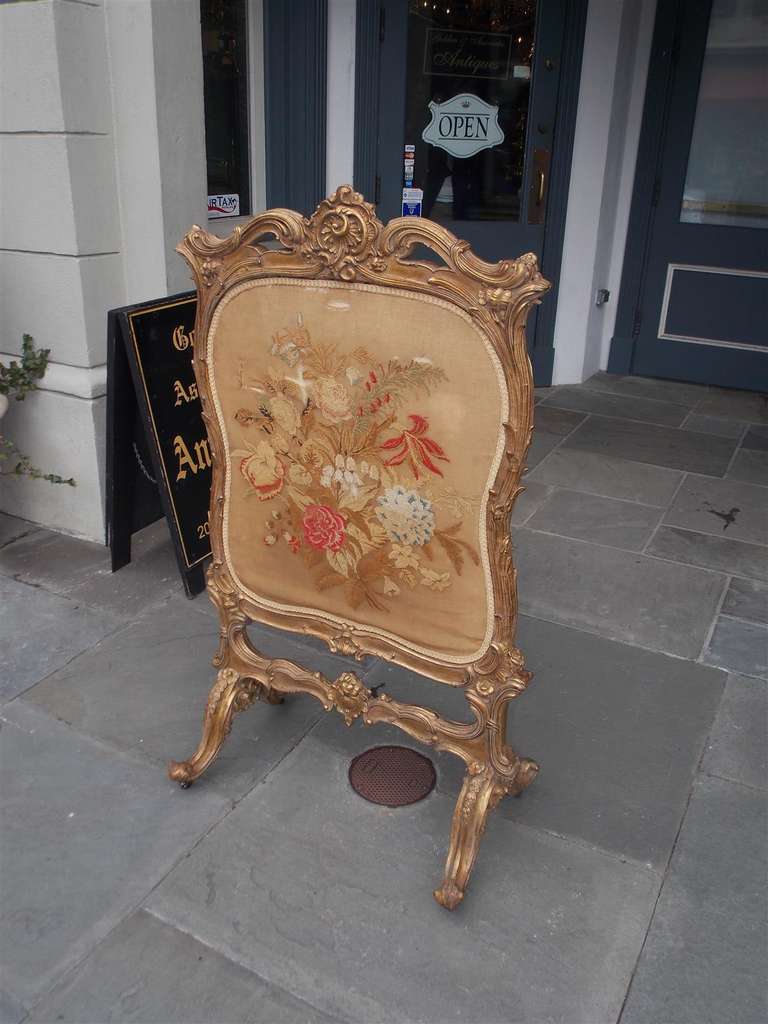 18th Century and Earlier French Gilt Floral Aubusson Fire Screen. Circa 1780 For Sale