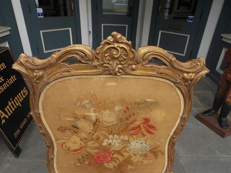 French Gilt Floral Aubusson Fire Screen. Circa 1780 For Sale 1