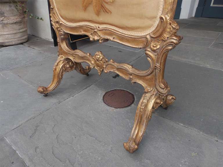 French Gilt Floral Aubusson Fire Screen. Circa 1780 For Sale 2