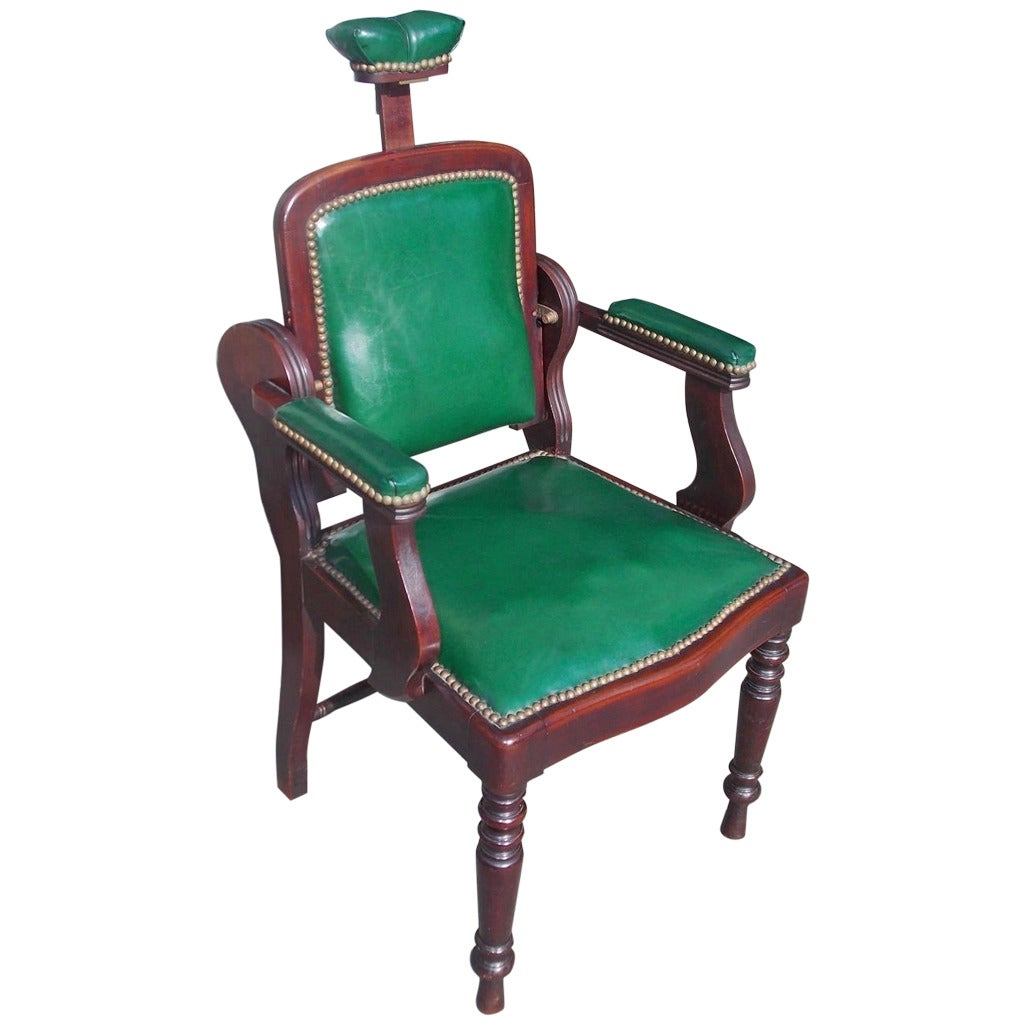 American Mahogany and Leather Dental Arm Chair, Circa 1840 For Sale at