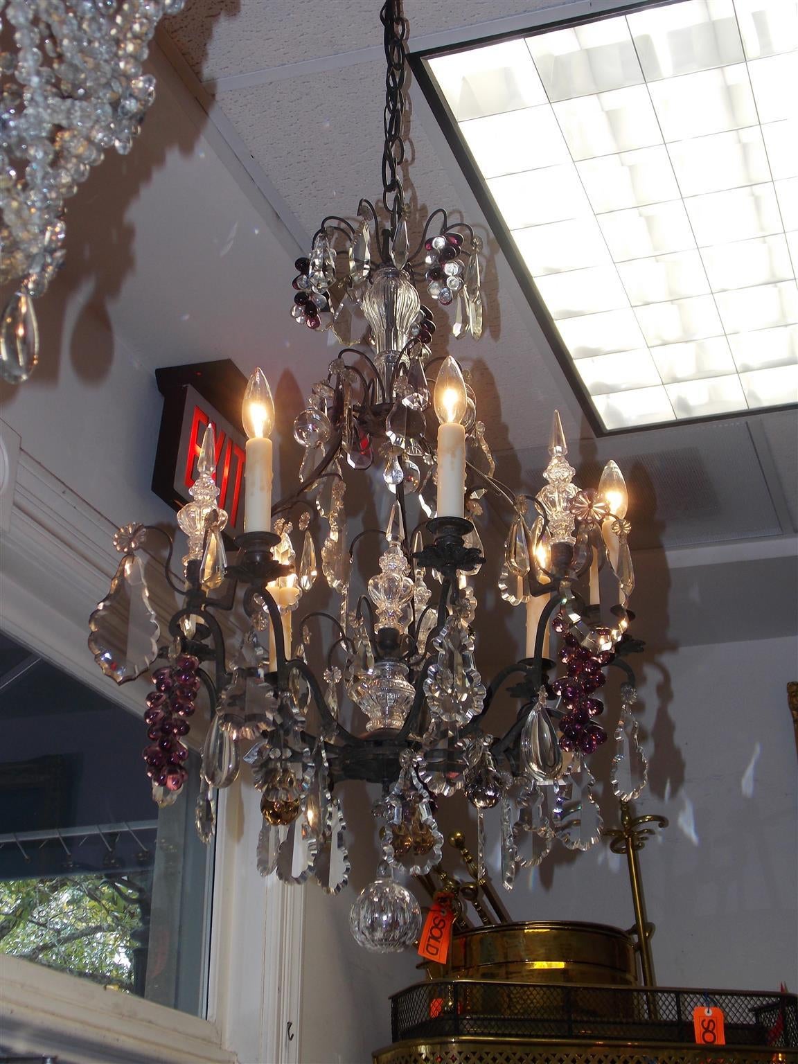French Bronze and Crystal Grape Cluster Chandelier, Circa 1830 In Excellent Condition In Hollywood, SC