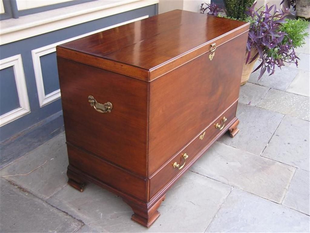 English mahogany one drawer flip top blanket chest with ogee bracket feet and original side handles & brasses