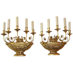 Pair of Italian Floral Gilt Urn Sconces, Circa 1830 12