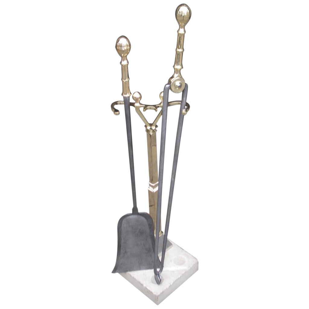 American Brass and Polished Steel Lemon Top Tools on Stand, Circa 1820