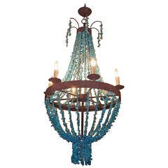 French Turquoise and Wrought Iron Chandelier, Circa 1880