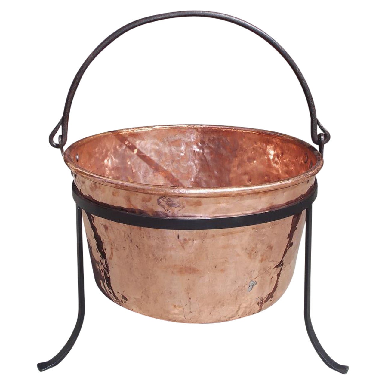 American Copper and Wrought Iron Plantation Cauldron on Stand, Circa 1780