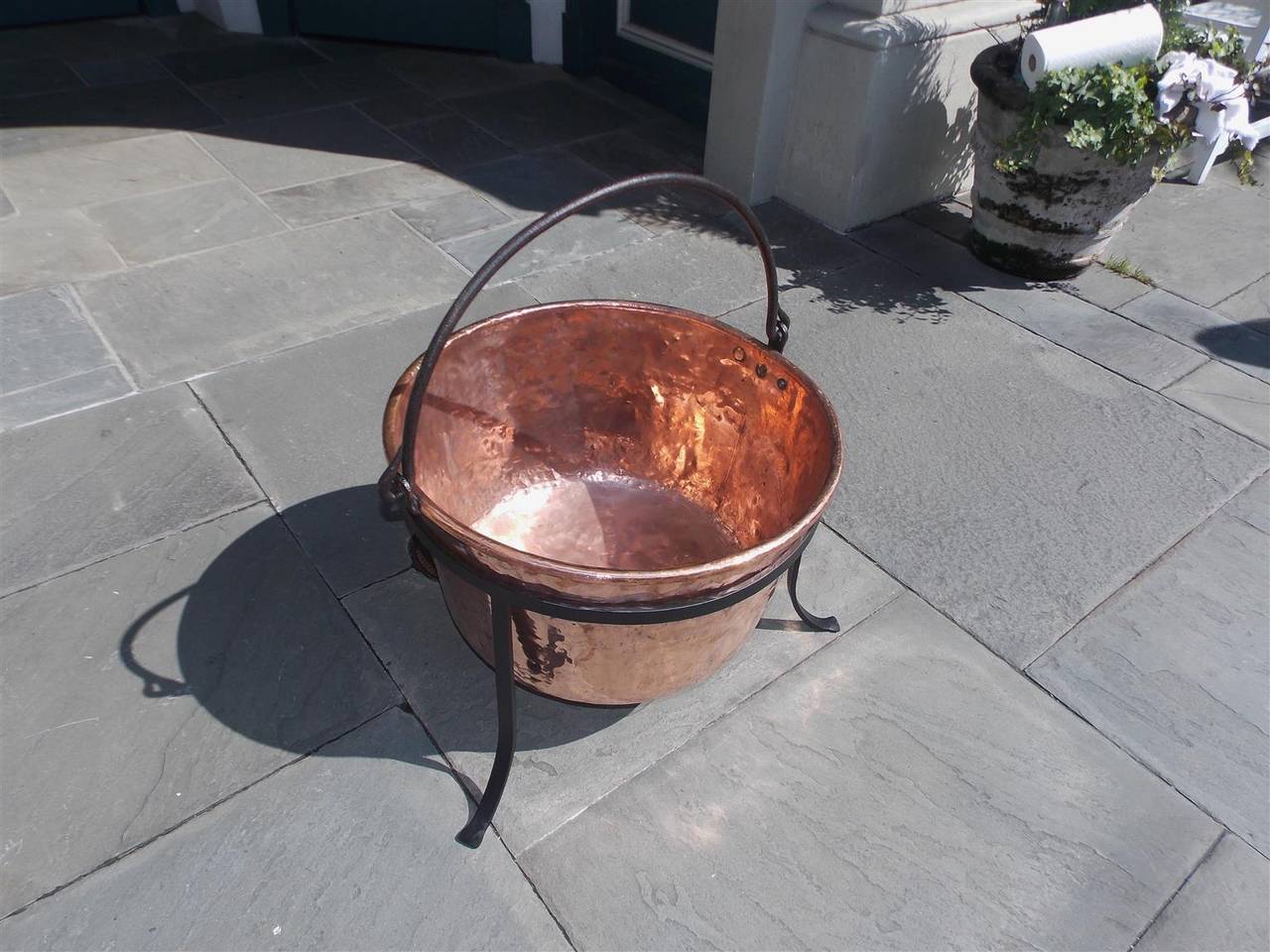 Late 18th Century American Copper and Wrought Iron Plantation Cauldron on Stand, Circa 1780