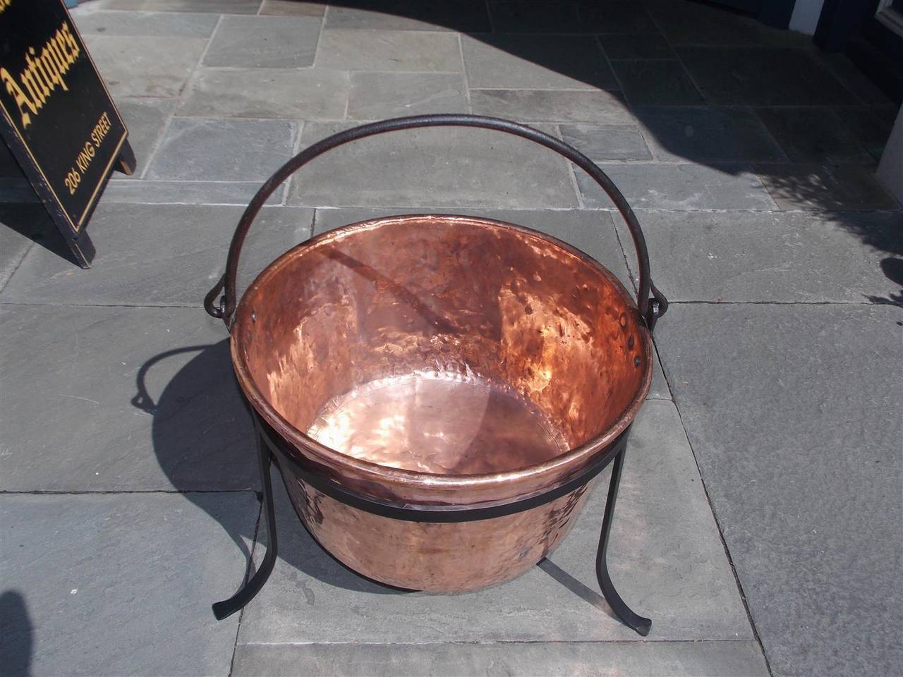 American Colonial American Copper and Wrought Iron Plantation Cauldron on Stand, Circa 1780