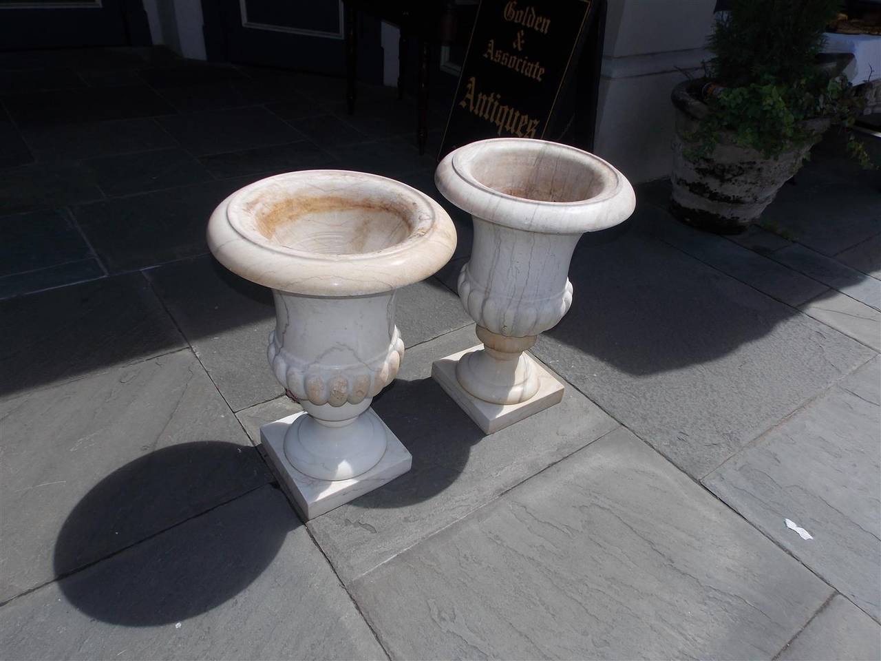 Louis Philippe Pair of French Marble Campaign Urns. Circa 1840