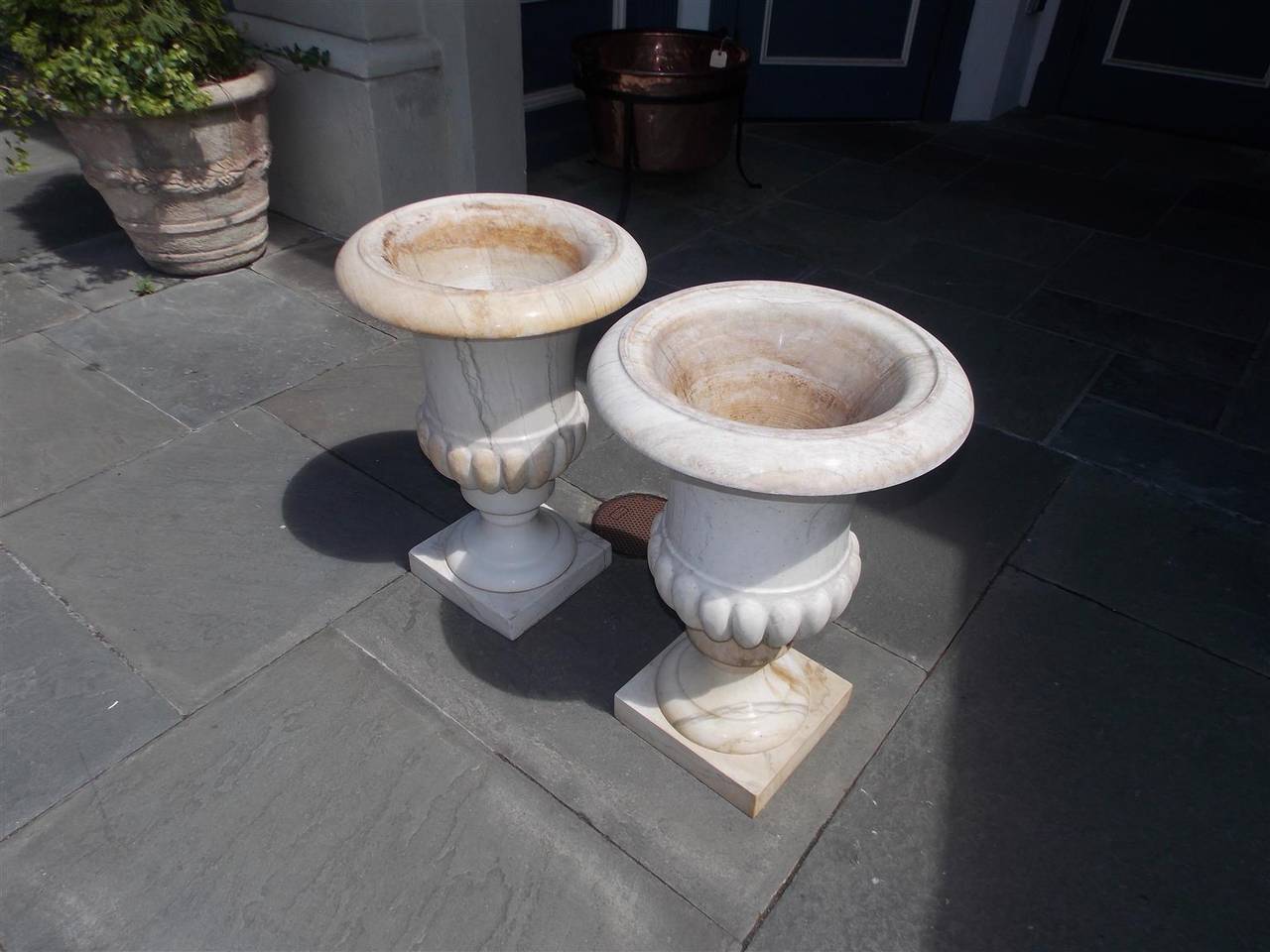 Mid-19th Century Pair of French Marble Campaign Urns. Circa 1840