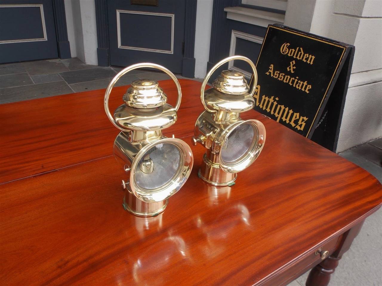 American Craftsman Pair of American Brass Carriage Lanterns, Circa 1900