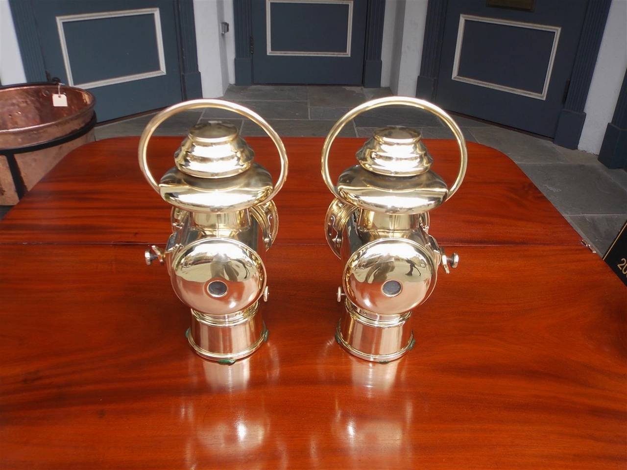 20th Century Pair of American Brass Carriage Lanterns, Circa 1900