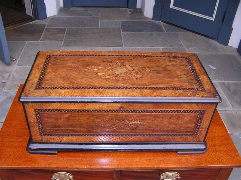 Biedermeier German Inlaid and Ebonized Music Box. 19th Century