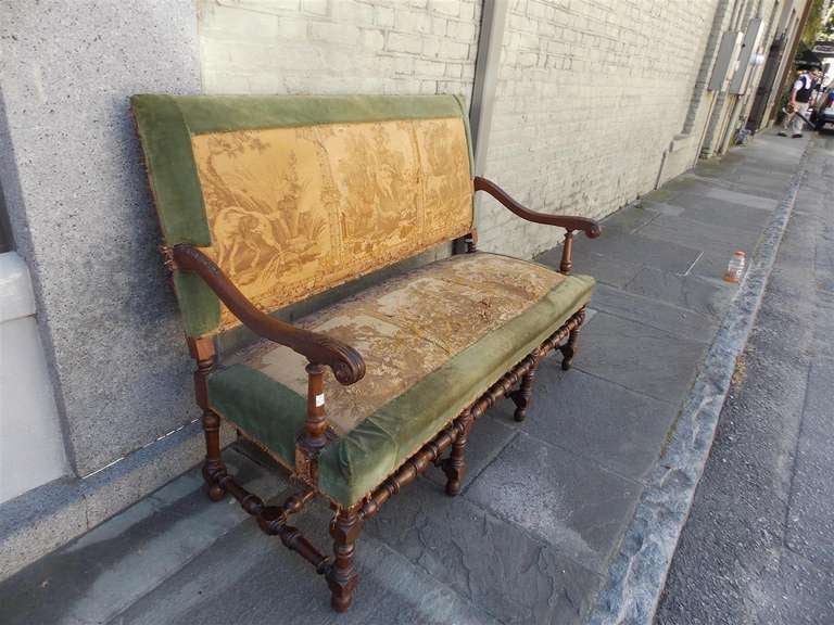 French Walnut Tapestry Settee In Excellent Condition In Hollywood, SC