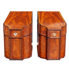 Antique Pair of English Mahogany Slant Top Cutlery Boxes. Circa 1790