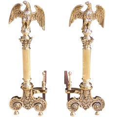 Pair of American Brass Eagle Andirons