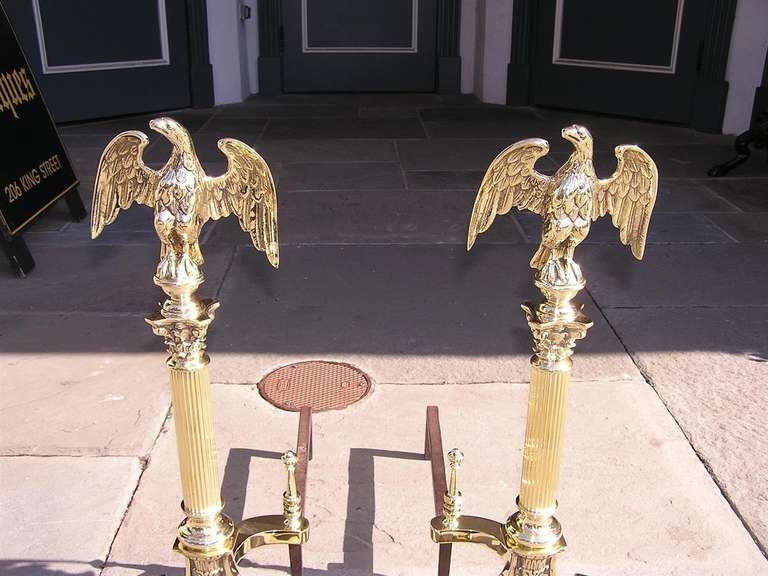 Pair of American Brass Eagle Andirons 1