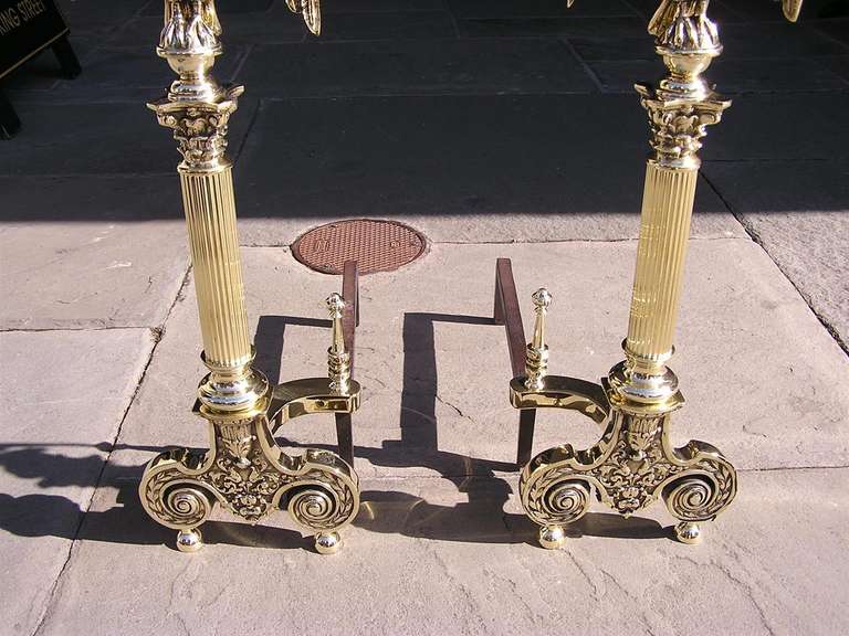 Pair of American Brass Eagle Andirons 2