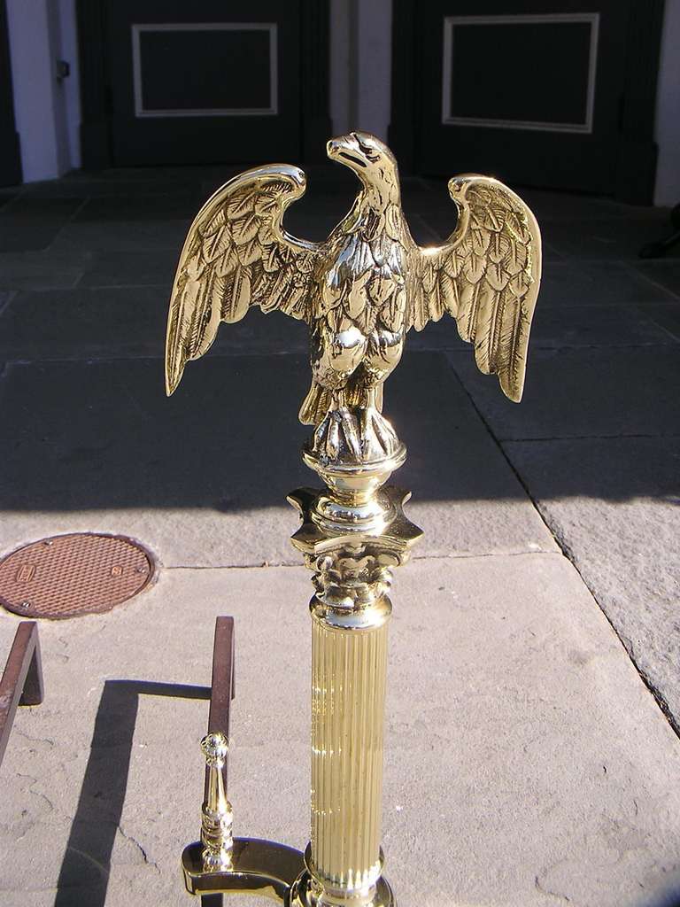 Pair of American Brass Eagle Andirons 3
