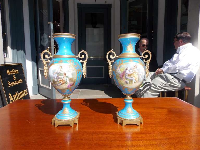 French Pair of Sevres Vases with Ormolu Mounts. Circa 1830