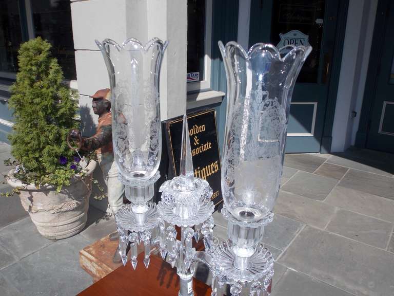 French Baccarat Cherub Candelabra with Original Hurricane Shades. Circa 1880 In Excellent Condition In Hollywood, SC