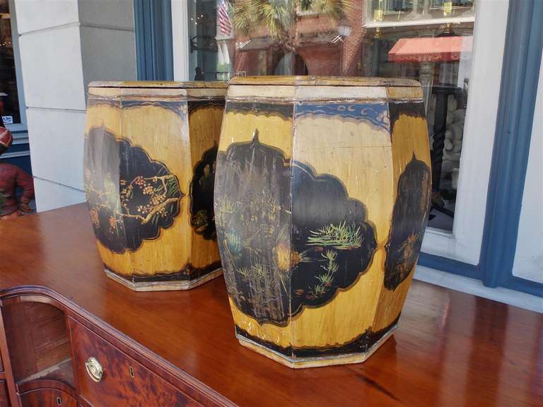 Pair of Japanese Oriental Painted Tea Bins. Circa 1820 1