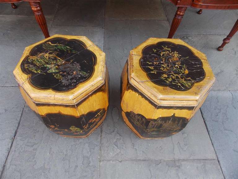 Pair of Japanese Oriental Painted Tea Bins. Circa 1820 2