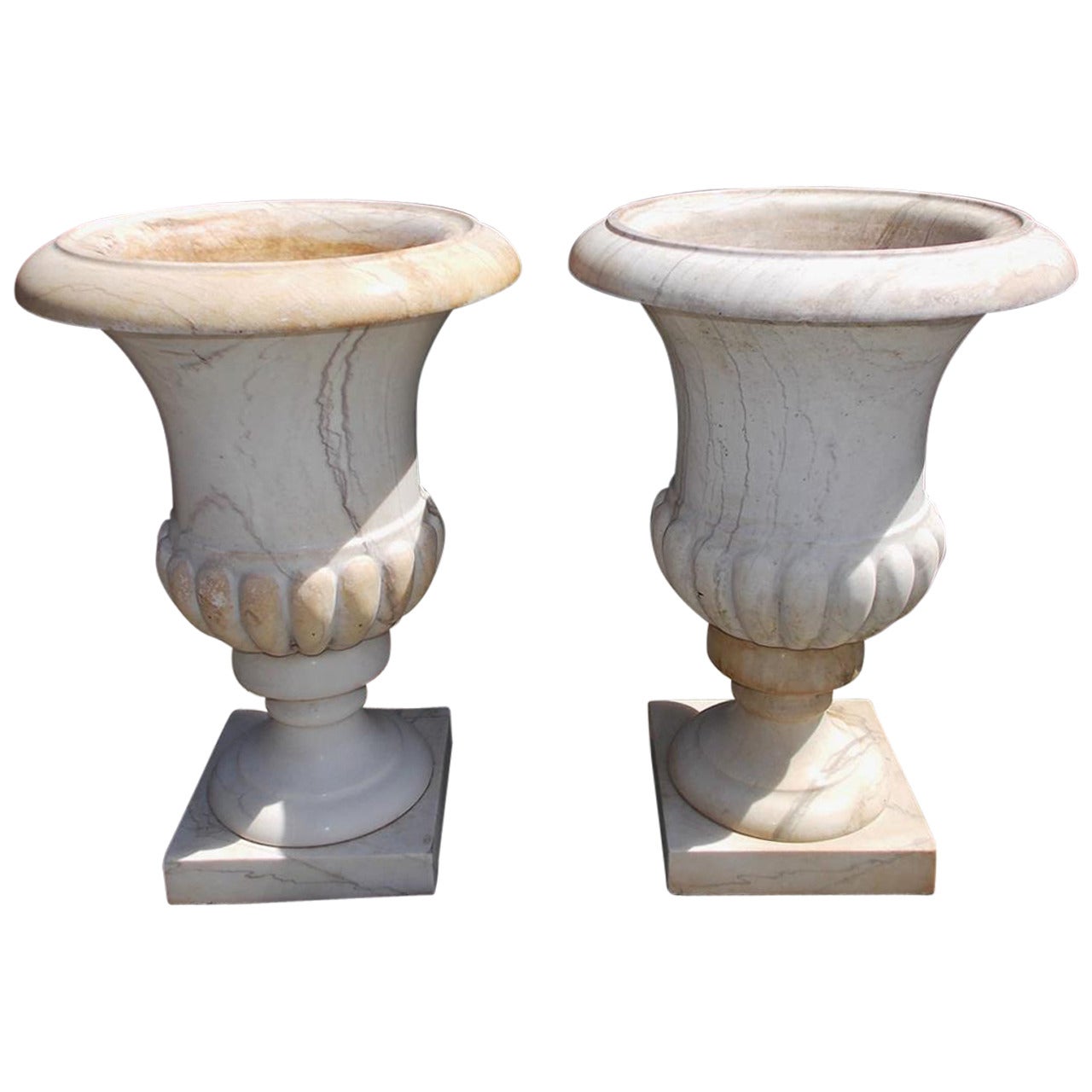 Pair of French Marble Campaign Urns. Circa 1840