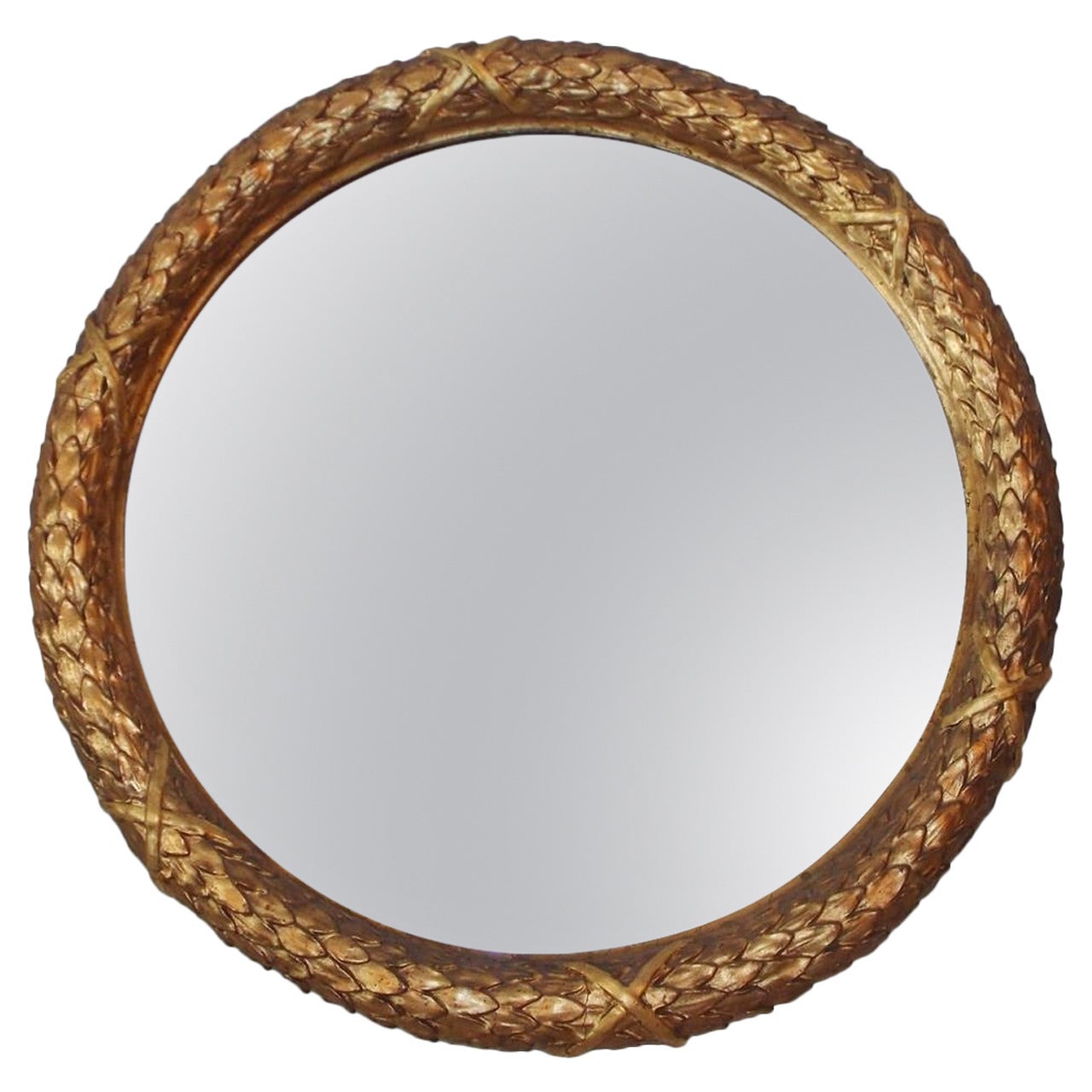 French Gilt Carved Wood Floral Mirror, Circa 1820