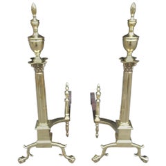 Antique Pair of American Brass Finial Andirons. Philadelphia, Circa 1870