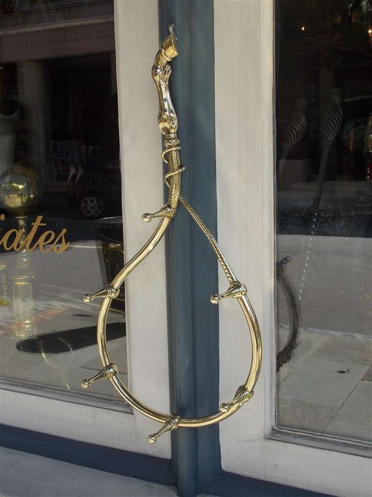 English Brass Hanging Riding Crop Holder In Excellent Condition For Sale In Hollywood, SC