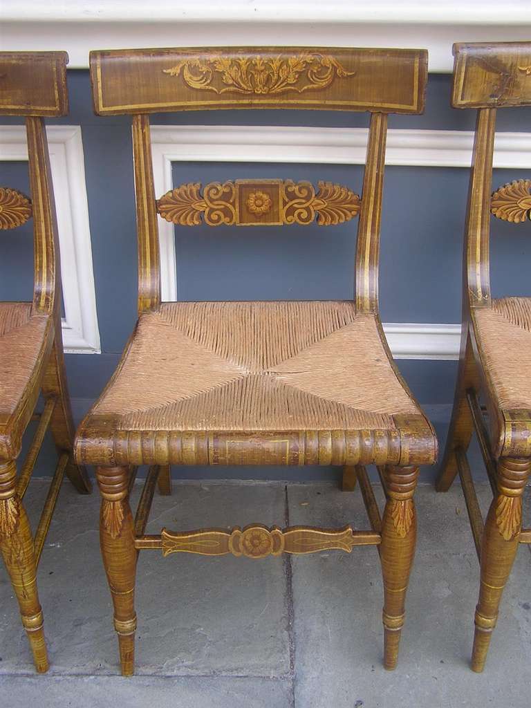 19th Century Set of Four American Fancy Chairs with Rush Seats, Circa 1815
