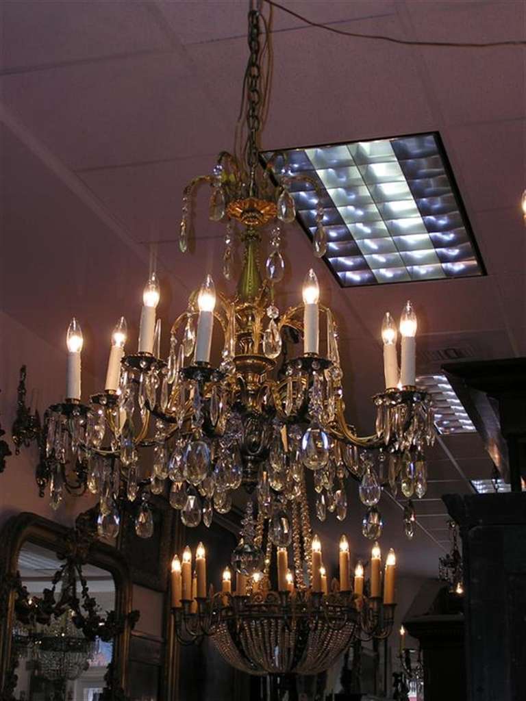 Louis Philippe French Brass & Crystal Floral Chandelier.  Circa 1840